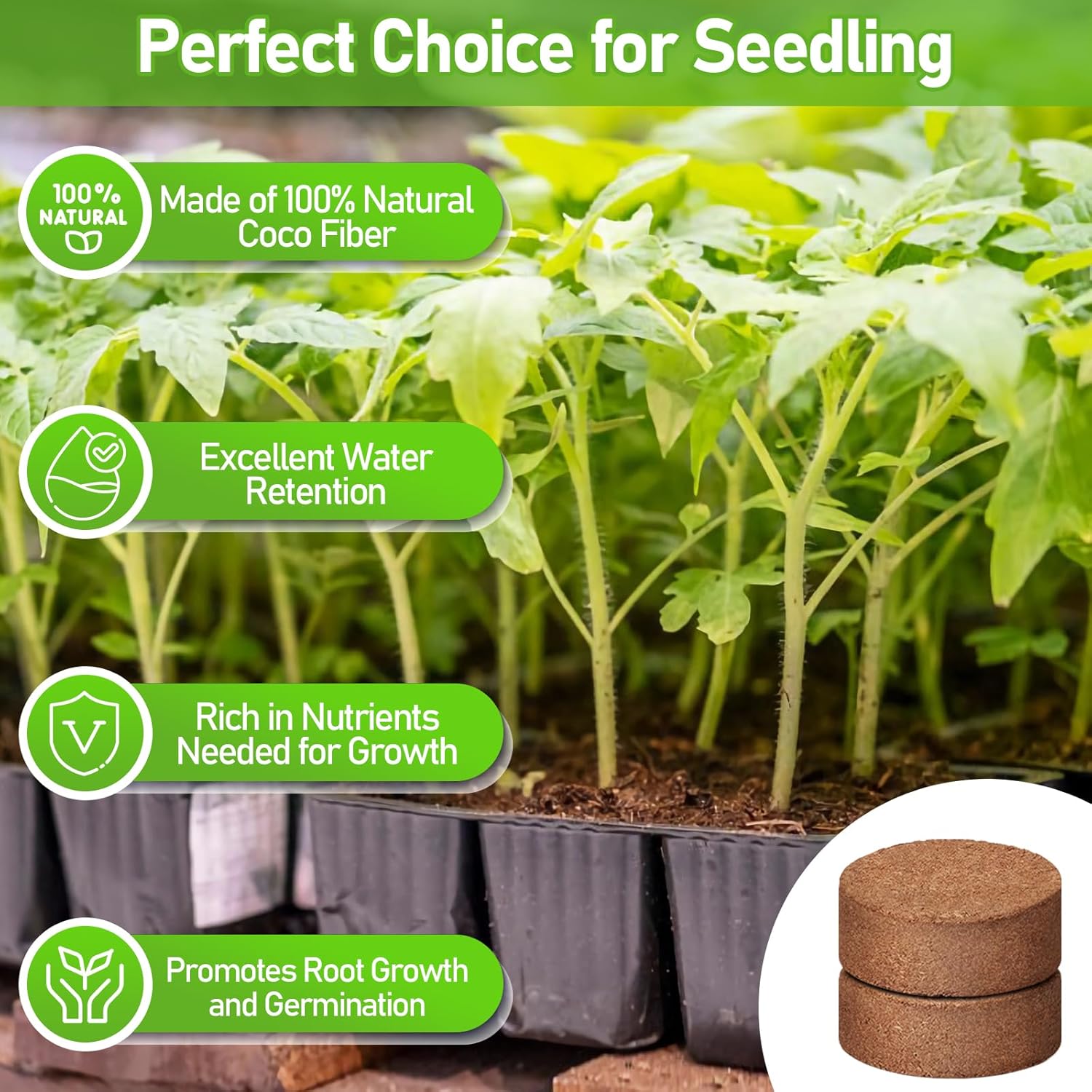 Legigo 100 Pcs 50mm Coco Coir Pellets Seed Starter Soil Mix- Organic Coconut Coir Potting Soil Pods for Seedling, Coco Peat Soil Discs for Indoor & Outdoor Plants Bonsai Herbs Vegetables and Flowers