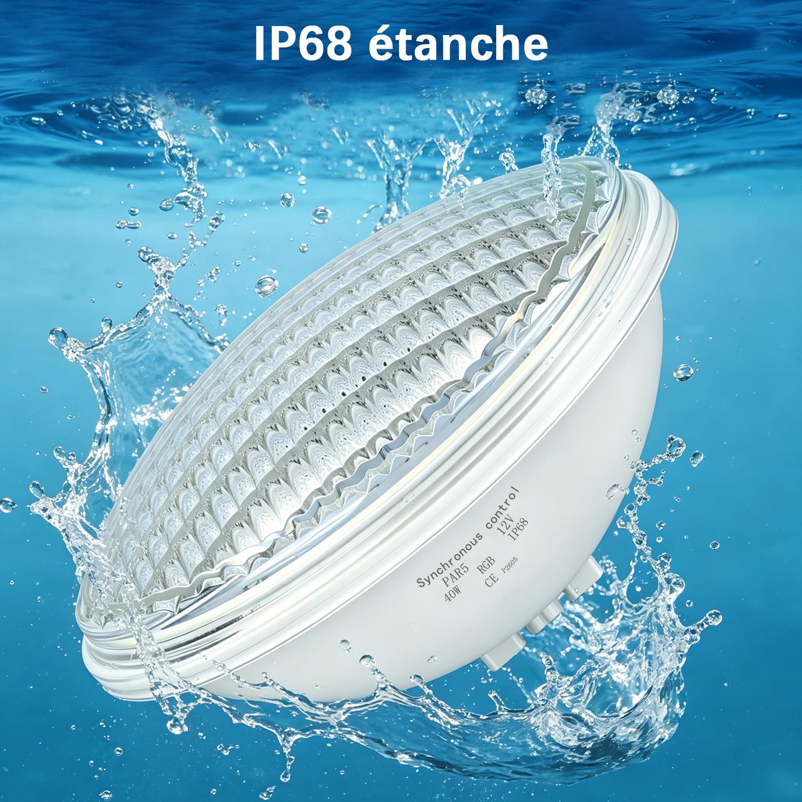Eclairage Piscine LED Lumières Sous-Marines, PAR56 Lampe Piscine Projecteur, LED Submersible Piscine, 40W RGB Synchronisation Externe Pool Light, 12V AC IP68 Lampe de Etanche