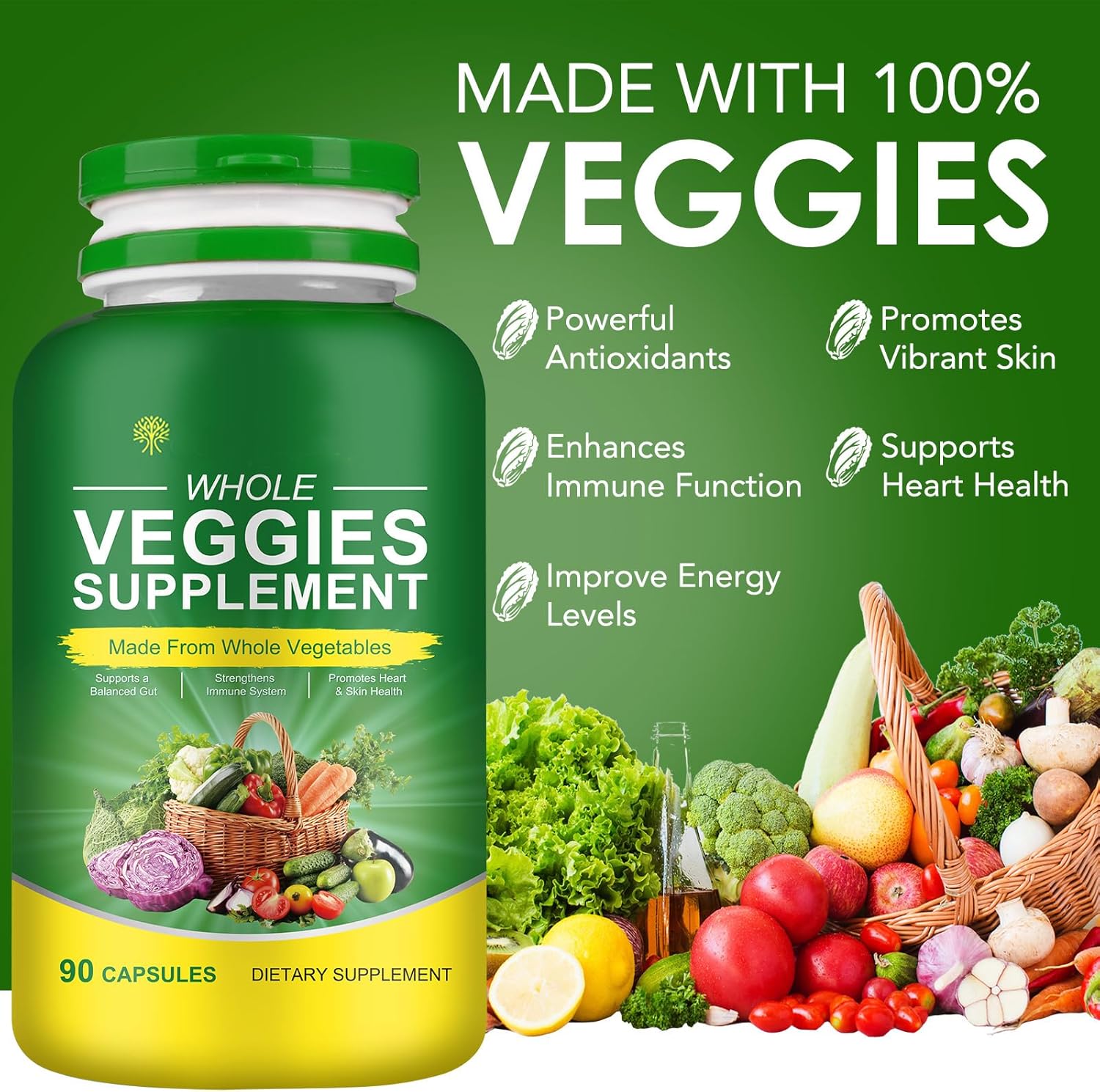 Fiber Fruit and Veggies Supplement, Natural Fruits and Vegetables Supplements Whole Superfood Vitamins & Minerals-90 Veggie and 90 Fruit Capsules for Enhance Immunity, Balanced Gut, Energy Levels - Image 3