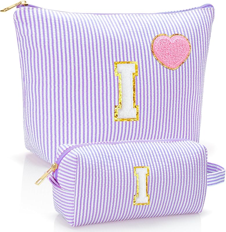 Necessaire de maquiagem YILANCOL com inicial I e coração roxo, conjunto com 2