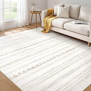 Nakagishi Area Rug Living Room Rugs: 3x5 Soft Machine Washable Boho Neutral Farmhouse Stain Resistant Moroccan Indoor Carpet for Bedroom Nursery Kids Entryway Kitchen Entry Bedside Home House- Brown