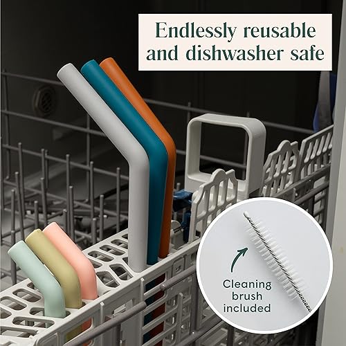 Miniatura 5 de Simka Rose Pajitas de silicona de alta calidad, popotes flexibles reutilizables para adultos y niños, sin BPA, juego de popotes para bebés y niños