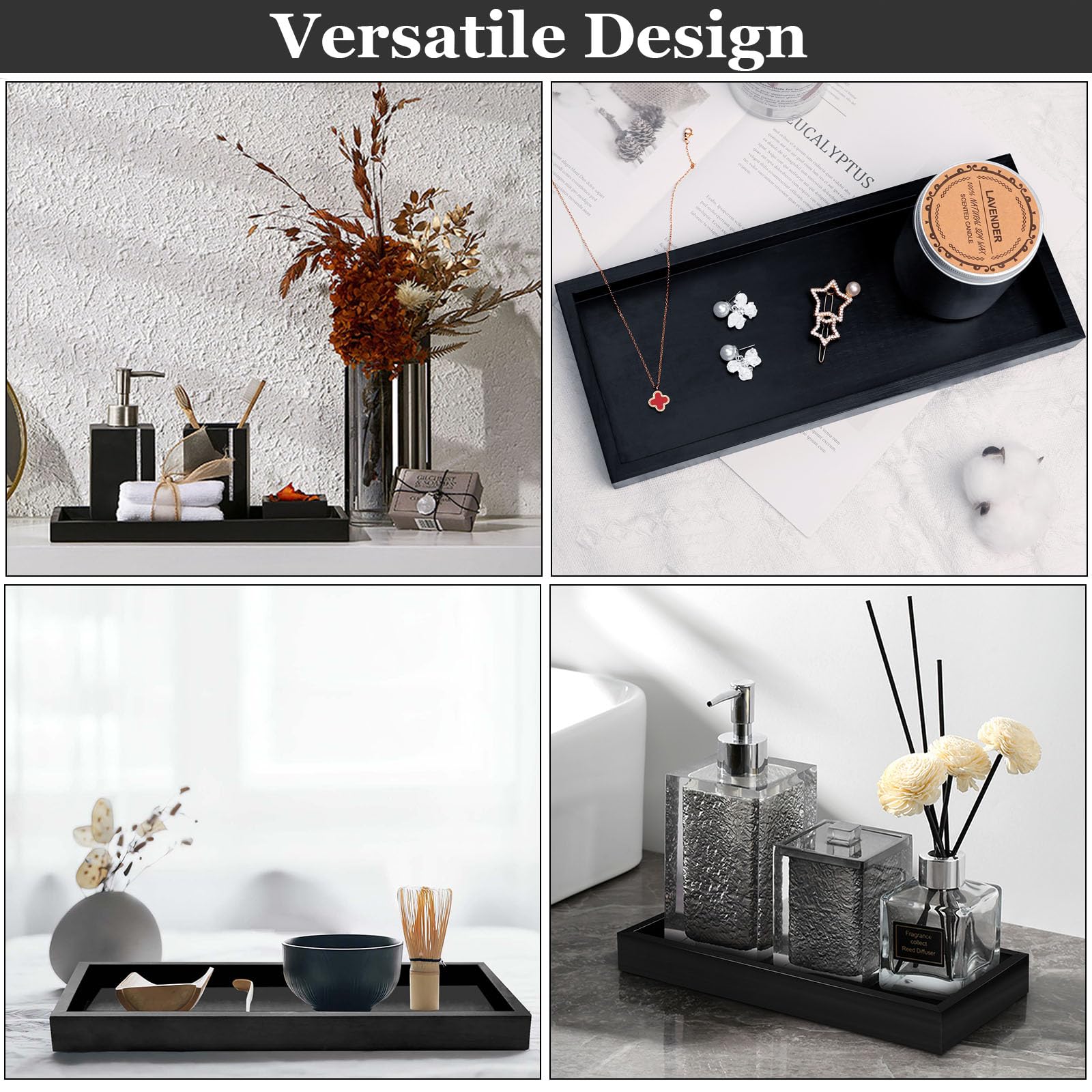 Bandeja de tocador de madera, organizador de encimera de baño, bandeja decorativa para decoración del hogar, 11 pulgadas de largo x 4.9 pulgadas de ancho x 1 pulgadas de alto 6