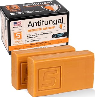 Shield 1% Clotrimazole Antifungal Soap Bar with Tea Tree Oil - Medicated Relief for Athletes Foot, Jock Itch, Ringworm - Foot Soap for Skin Fungus 4 oz (2-pack)