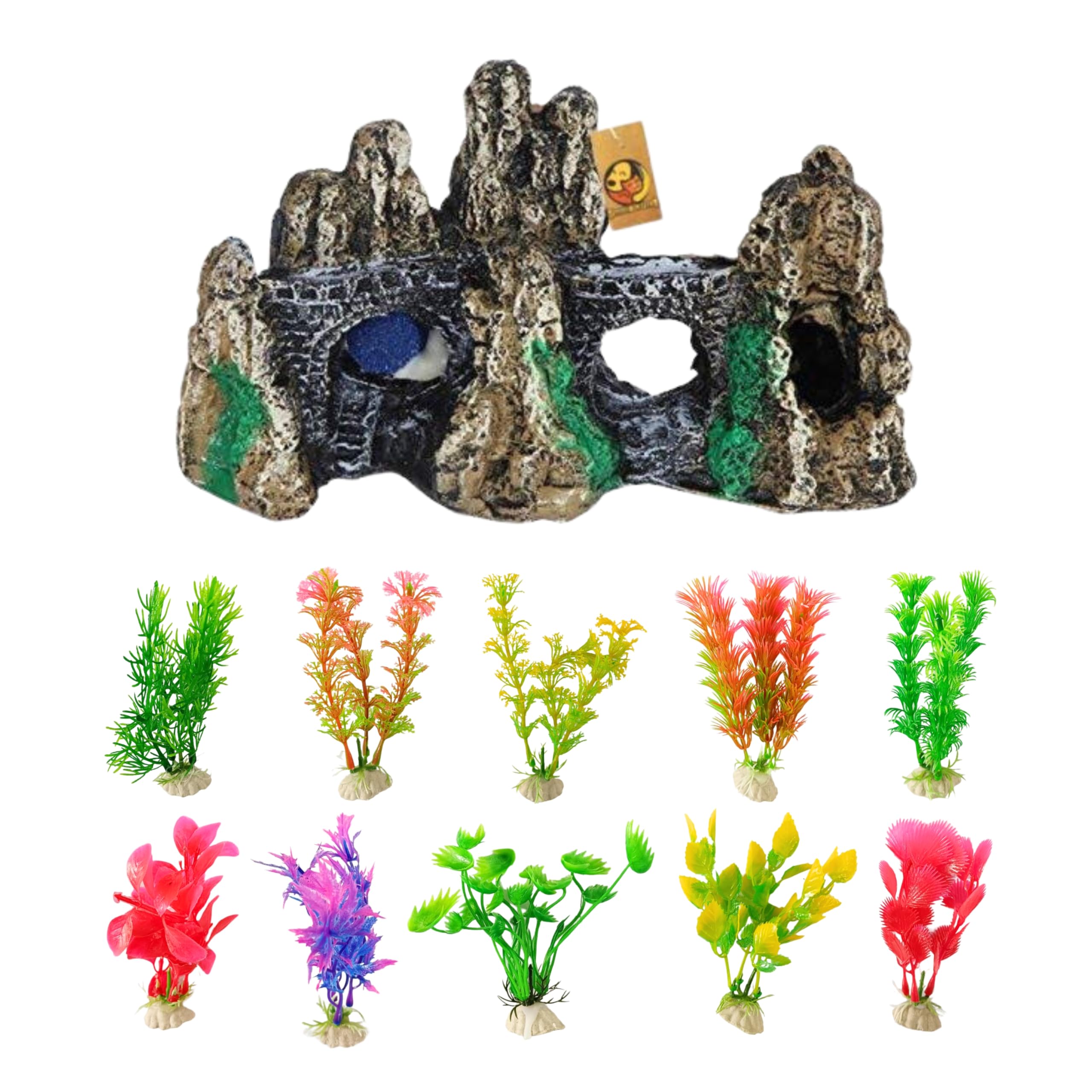Foodie Puppies Aquarium Ornament Combo of Artificial Plants and Resin Decor - (4inch Plant (10pcs) + Brown Hills Decor) for Fish Tank Decoration, Household and Office Aquarium (Color May Vary) (B0CNPBVPK6) Amazon Price History, Amazon Price Tracker