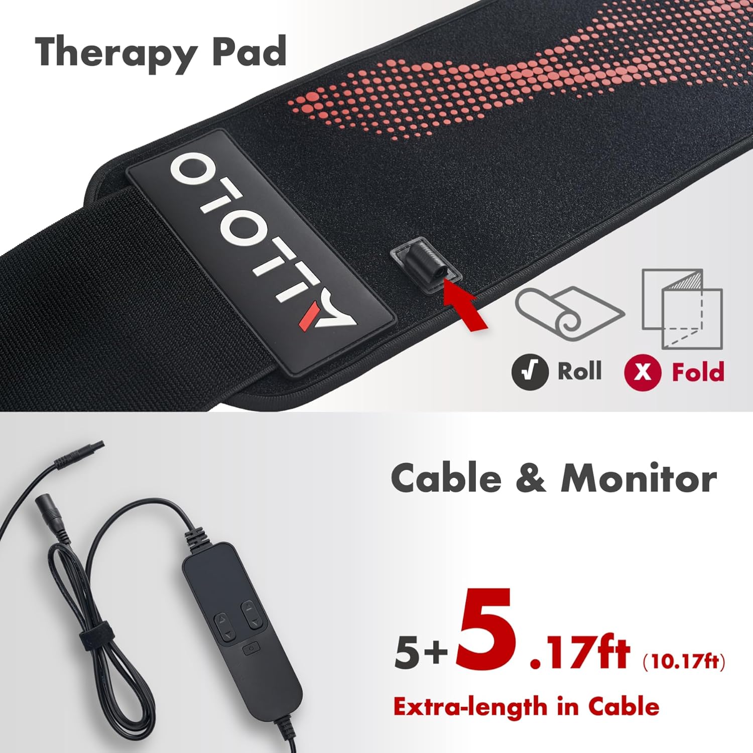 ALLOLO Red Light Therapy Belt, 39"*7.7" Large Area with 180pcs 3-in-1 LEDs 660nm & 850nm Infrared Red Light Therapy for Body, Adjustable & Portable Therapy Wrap for Shoulder Waist Belly Joint(Corded) - Image 8