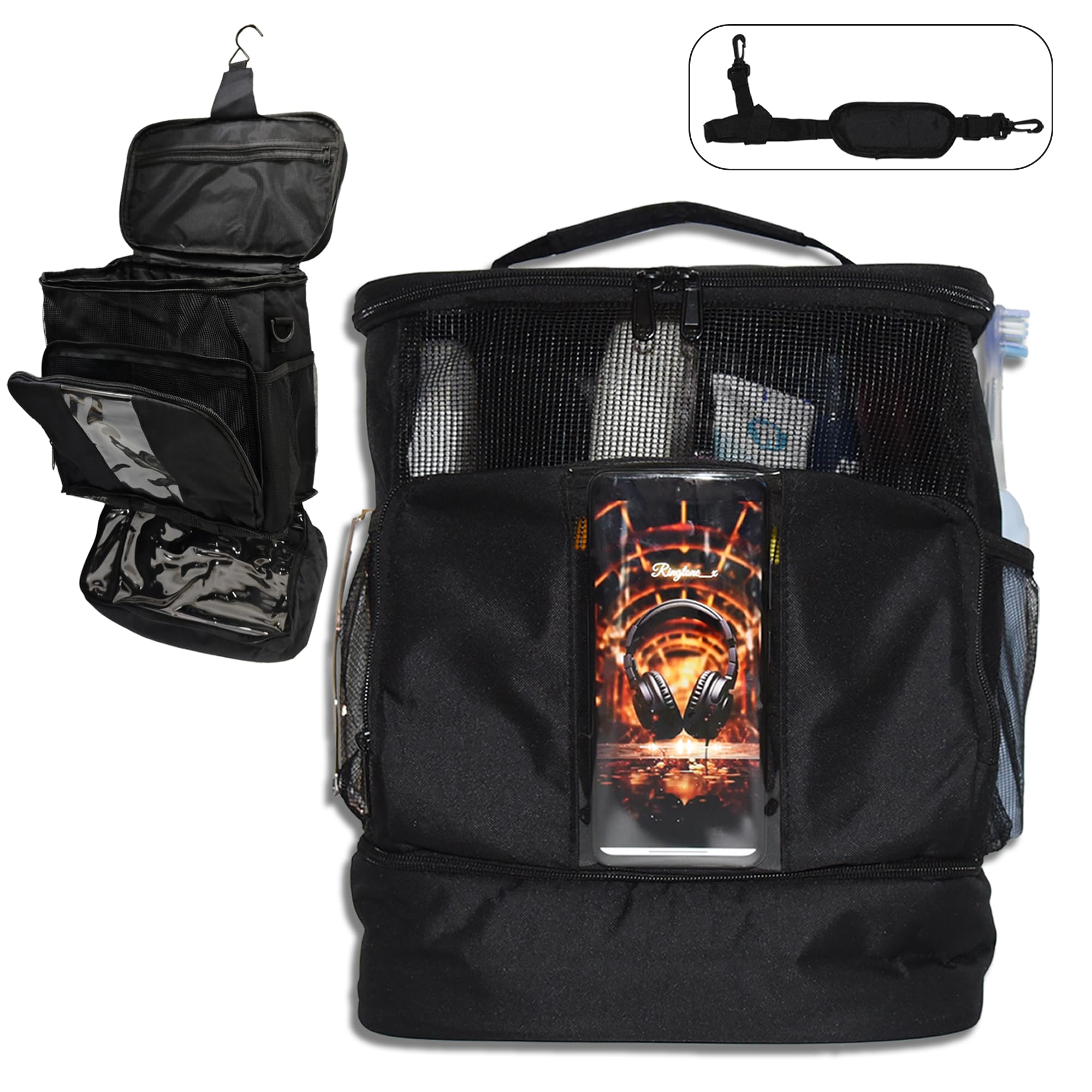 Cawmpap Large Mesh Shower Bag Portable Shower Tote Hanging Toiletry Bag for College Dorm Bathrooms Gyms Travel Camping