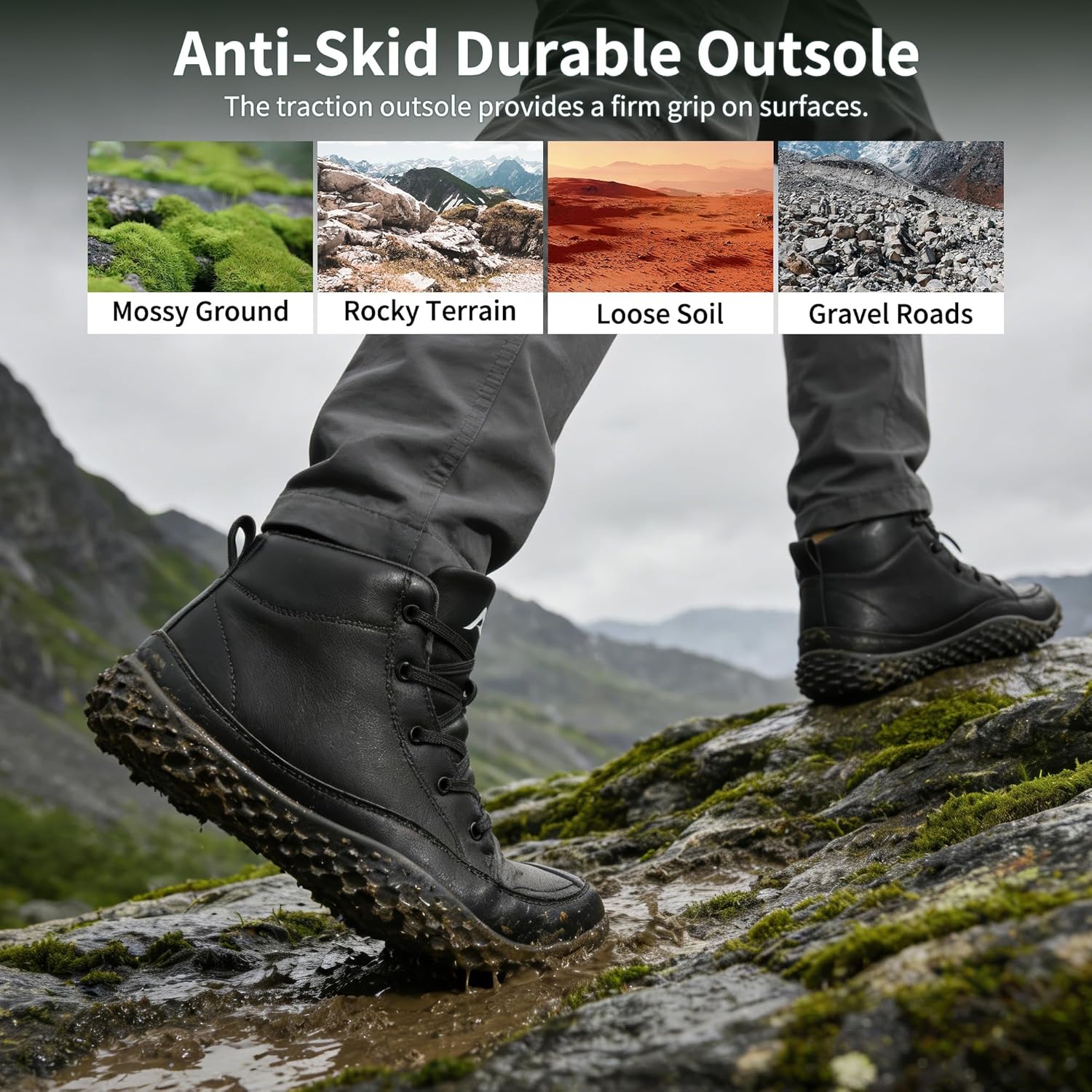 HARENCE Mens Wide Toe Barefoot Boots with Zero Drop Sole for Outdoor Camping Hiking Walking Non-Slip Waterproof - Image 7