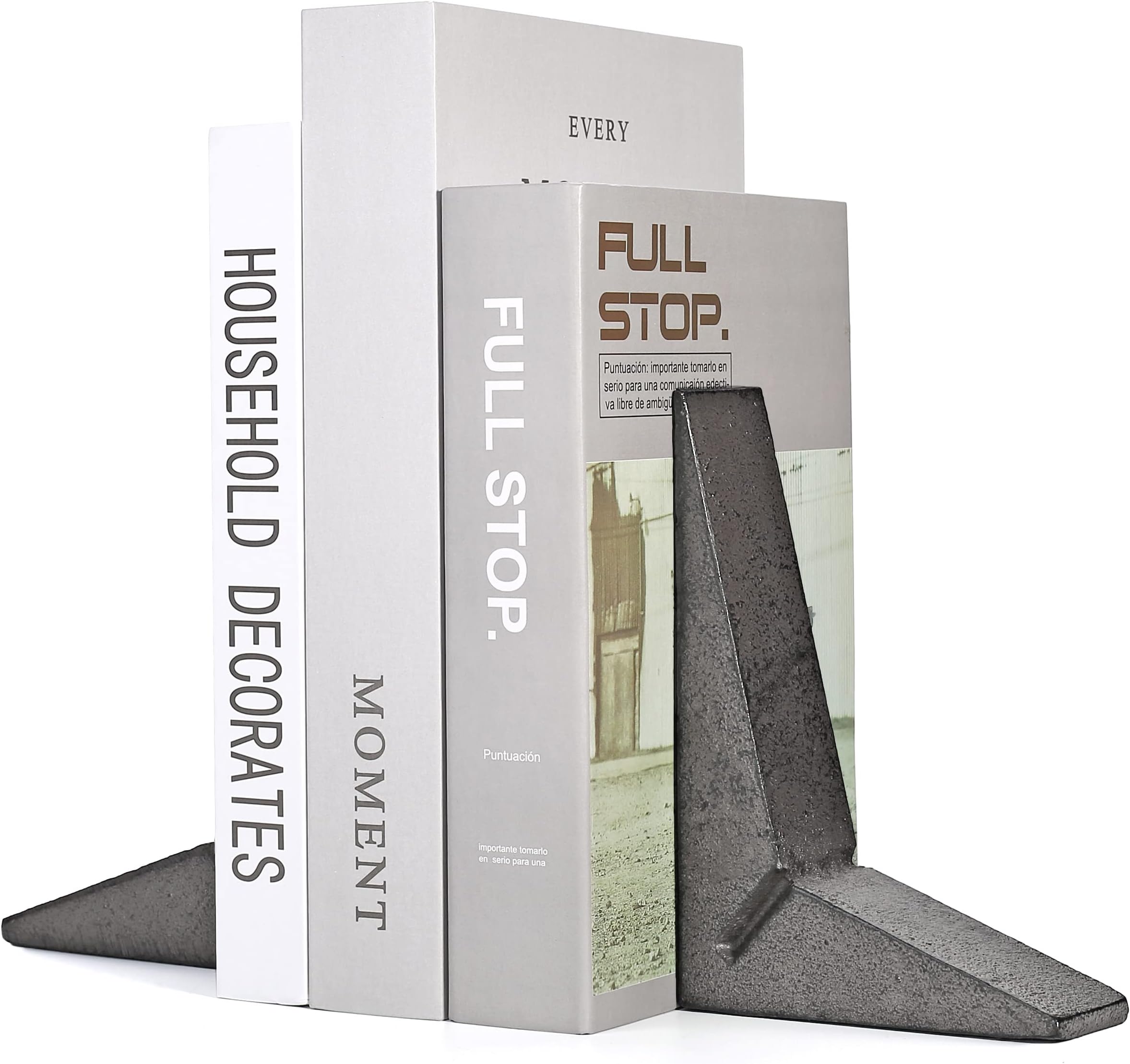 Ambipolar Cast Iron Bookends, Sharp Triangle Theme, Black Decorative Bookends for Home Decor, Office Desk, Bookshelves, Bookends for Heavy Books