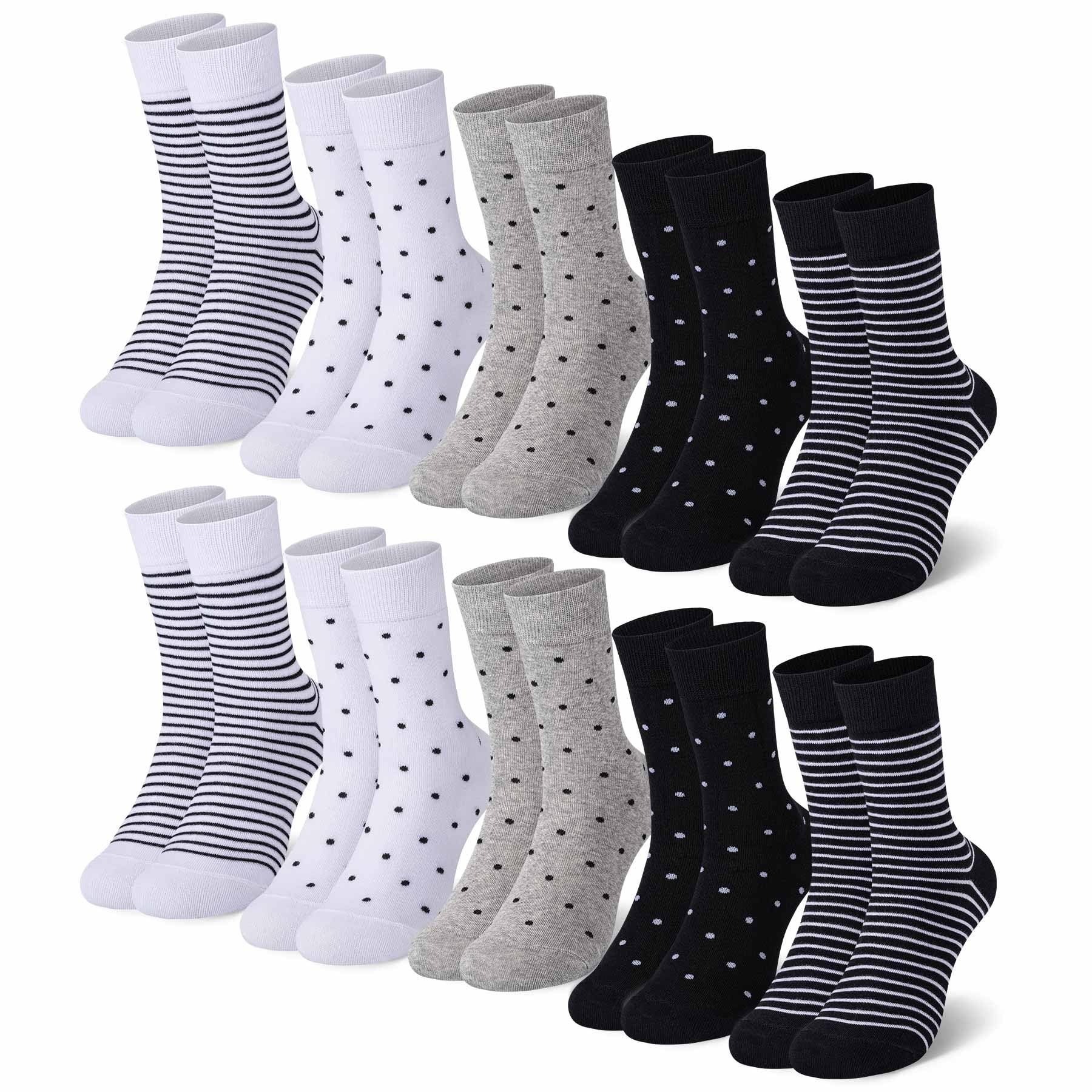 Falechay 10 Paar Socken Damen 39-42 35-38 Sportsocken für Damen Mehrfarbig Mit Streifen Punkte Damensocken Baumwollesocken