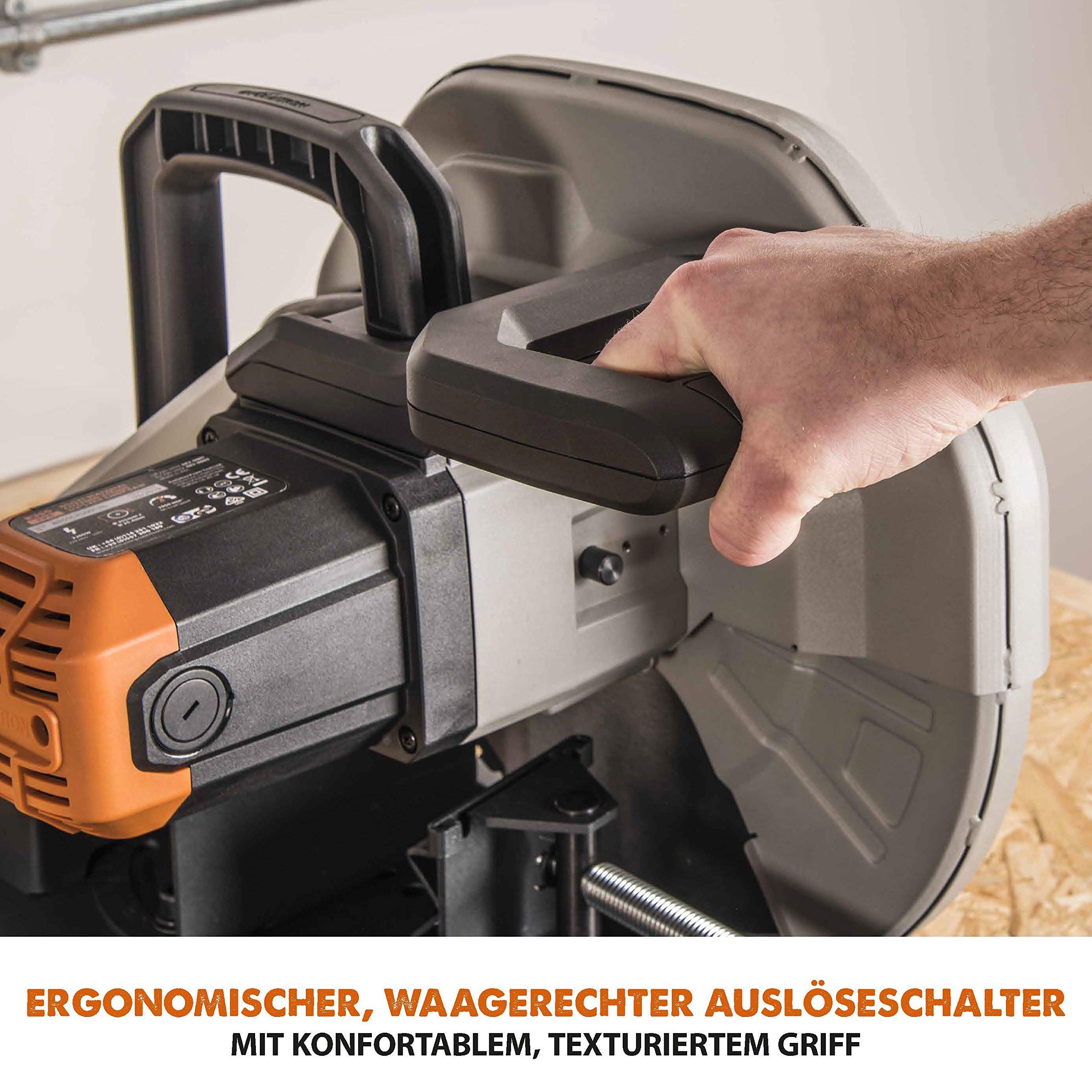 Evolution R355CPS Cut-off Saw Compound Mitre Saw 2200 W | Includes Ø 355 mm HM Saw Blade Multi-Material Cutting Wood, Aluminium, Steel, Plastic | Cutting Capacity of 120 x 120 mm | 0-45˚ Mitre Angle