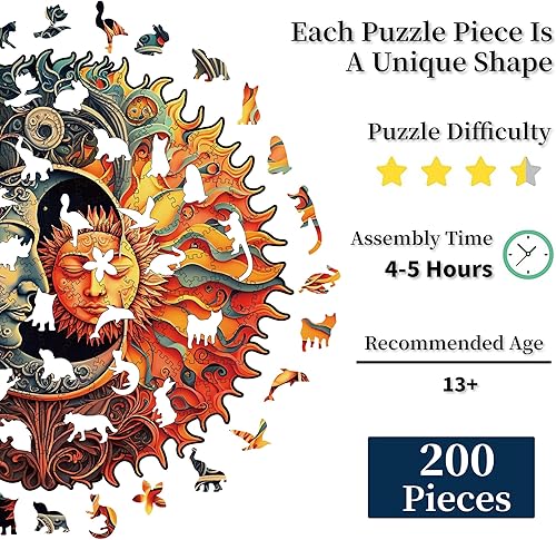 Miniatura 3 de Rompecabezas de madera para adultos, 200 piezas únicas irregulares de madera con forma de animal, regalo creativo para adolescentes y adultos
