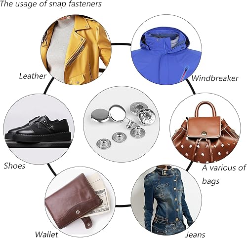 Miniatura 3 de 160 juegos de cierres a presión, kit de botones a presión de metal duradero, herramientas de prensa con base y herramienta de fijación para monos,