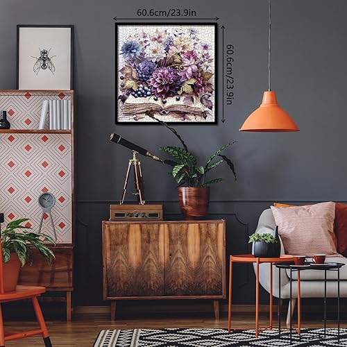 Miniatura 6 de Rompecabezas de libros de flores moradas para adultos, 1000 piezas de naturaleza, hermosas plantas, arte floral, rompecabezas imposible desafiante