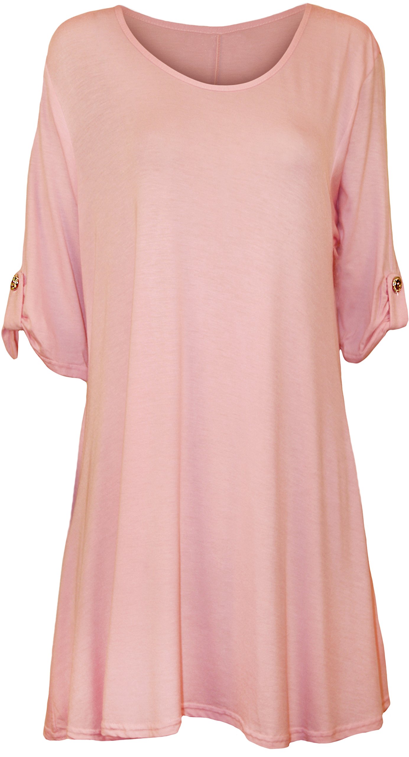 Wearall Women's Pink Plus Size Scoop Neck Short Sleeve Flared Long Plain Top - 22/24