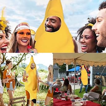 Banana Costume for Adults, Fun Banana Fancy Dress Outfit, Adult Halloween Costumes, Perfect for Halloween, Parties, and Costumes, Lightweight and Comfortable Fruit Costume for Men and Women