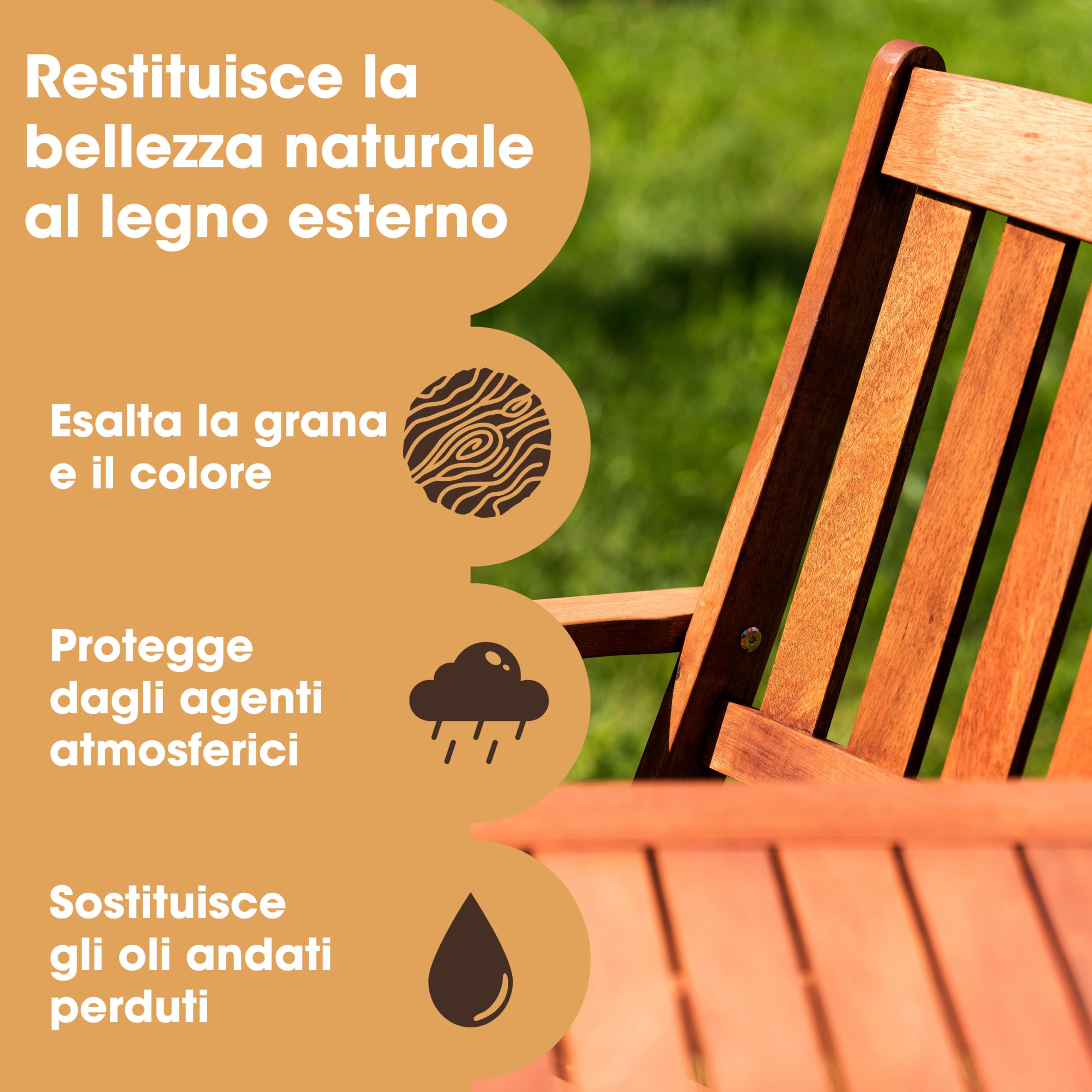 Furniture Clinic Olio per Teak - Olio per legno da esterni, protegge mobili da giardino - Ripristina il legno e previene l'essiccazione- Asciugatura rapida - Finitura opaca naturale - 2,5 L
