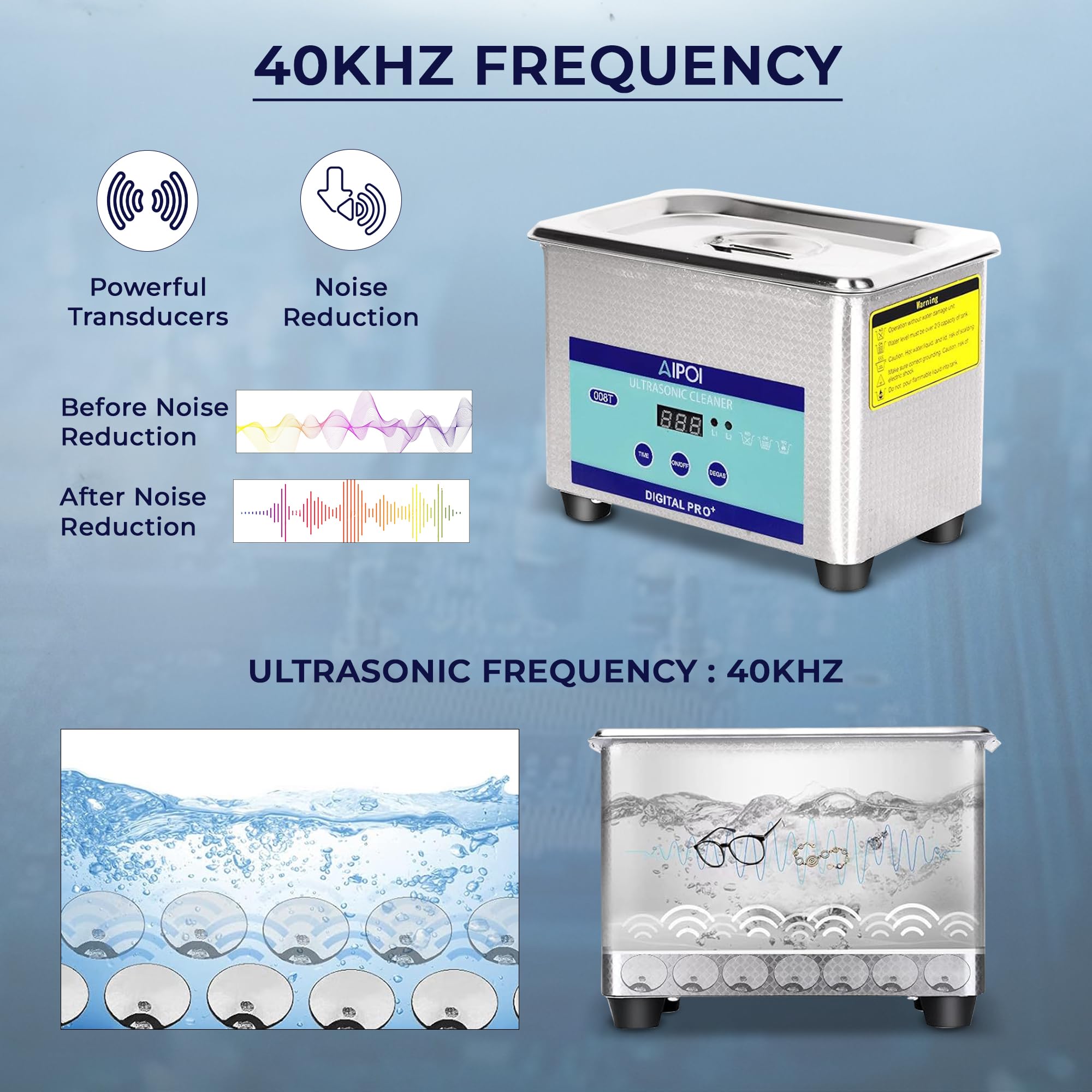 Pulitore Ultrasuoni 0.8L Professionale Pulitore Ad Ultrasuoni con Timer da 30 Minuti, 40 KHz Bagno ad Ultrasuoni per gioielli, argento, occhiali, catena orologio, dentiera, parti, parti