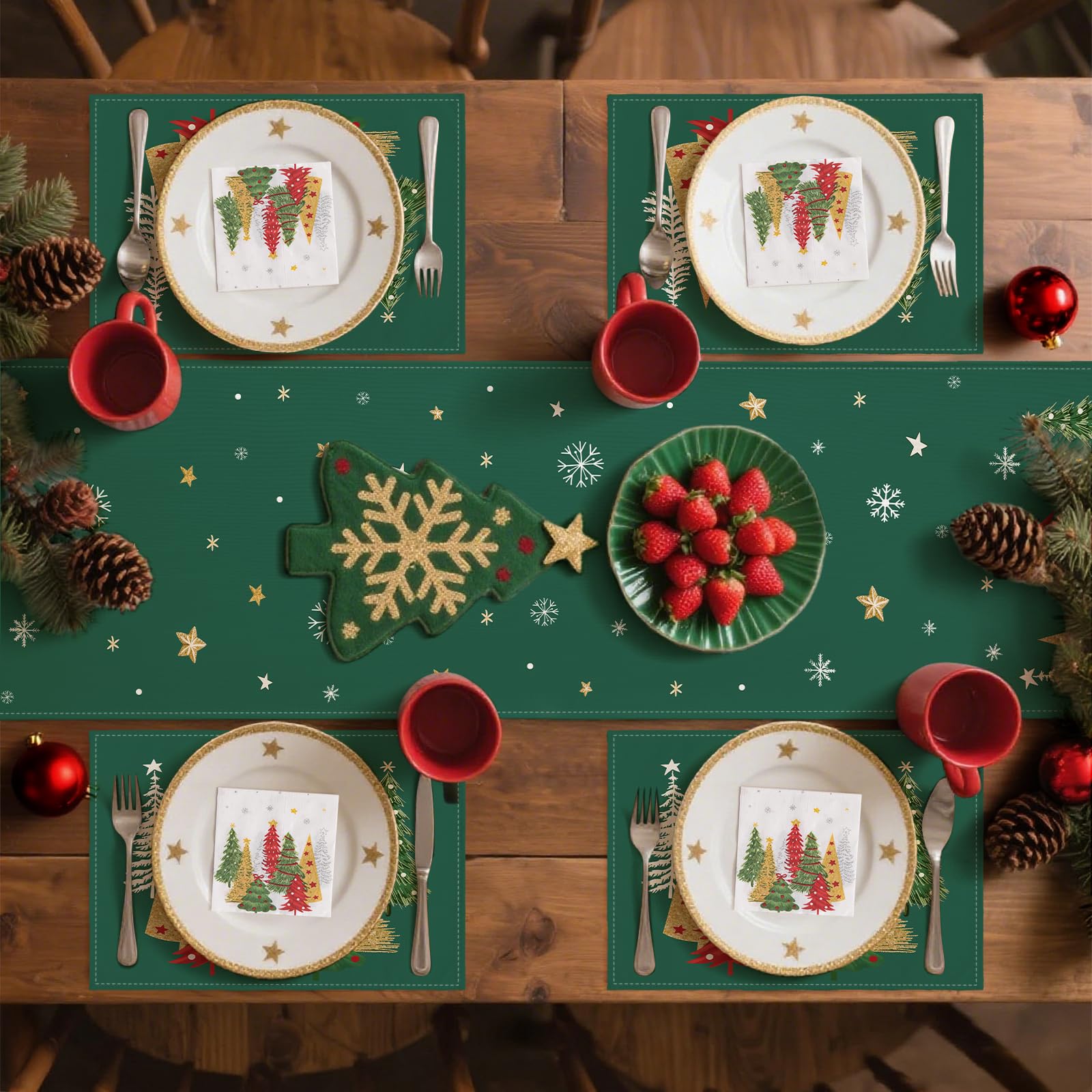 Kerst tafelloper 36 inch lang, Xmas Snowman Boom Sneeuwvlok Rood Katoen Linnen Keuken Diner Tafellopers, Boerderij Buffalo Plaid Check Jute Tablerunner voor Koffie/Dineren/Feest/Bruiloft