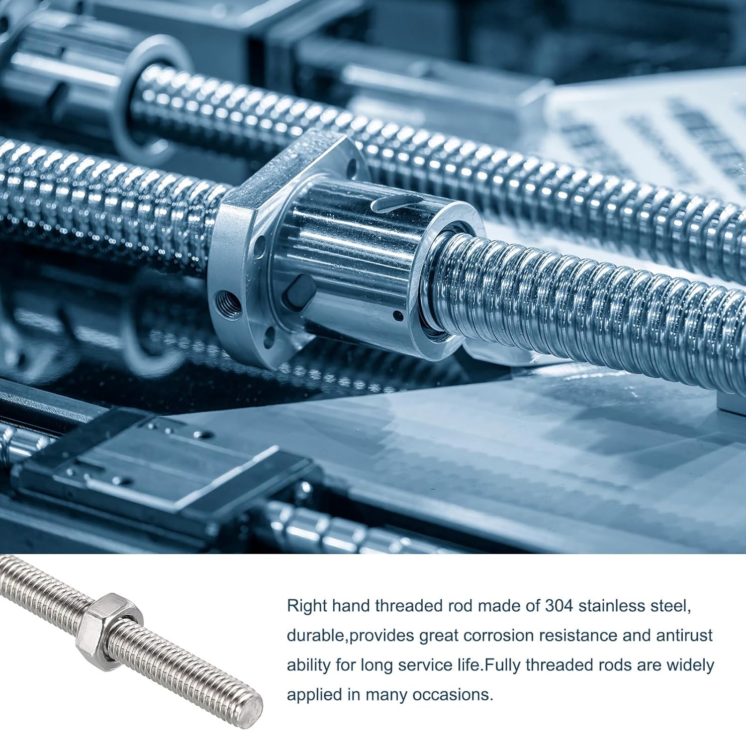 Fully Threaded Rod (with 15 Pcs Hex Nuts),Stainless Steel Fully Threads Studs[for Assembly Fastening Hangers U-Bolts] - M10 x 250mm,1.5mm Pitch/Silver/ 15 Pcs