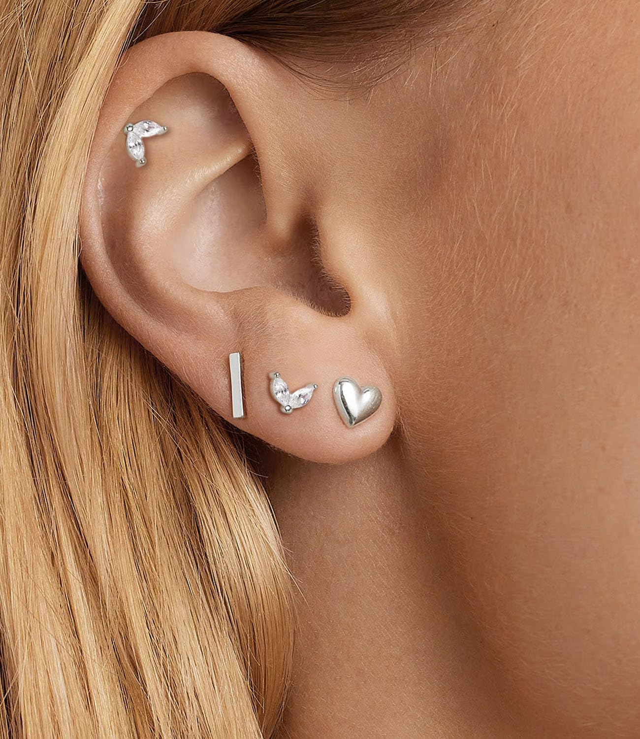 Threadless Flat Back Earrings, Hypoallergenic 14K Real Gold Plated CZ Leaf Stud Earrings | Cartilage Earring | Tragus Helix Piercing Jewelry | Push in Flatback Earrings for Women - Image 8