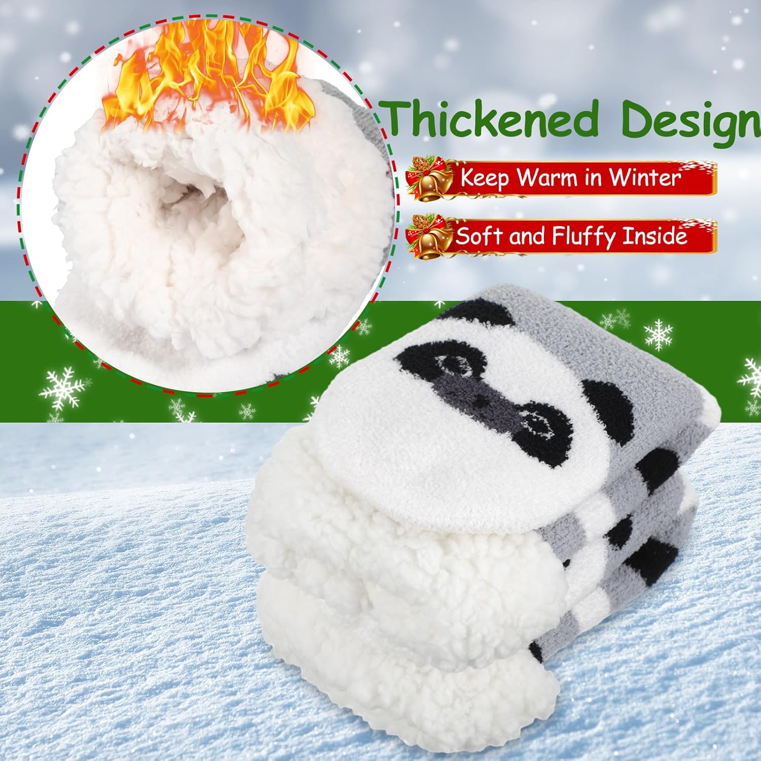 Xuniea 4 Pairs Winter Fuzzy Warm Slipper Socks with Grips for Women Thick Soft Fleece Lining Cute Animal Christmas Socks - Image 7