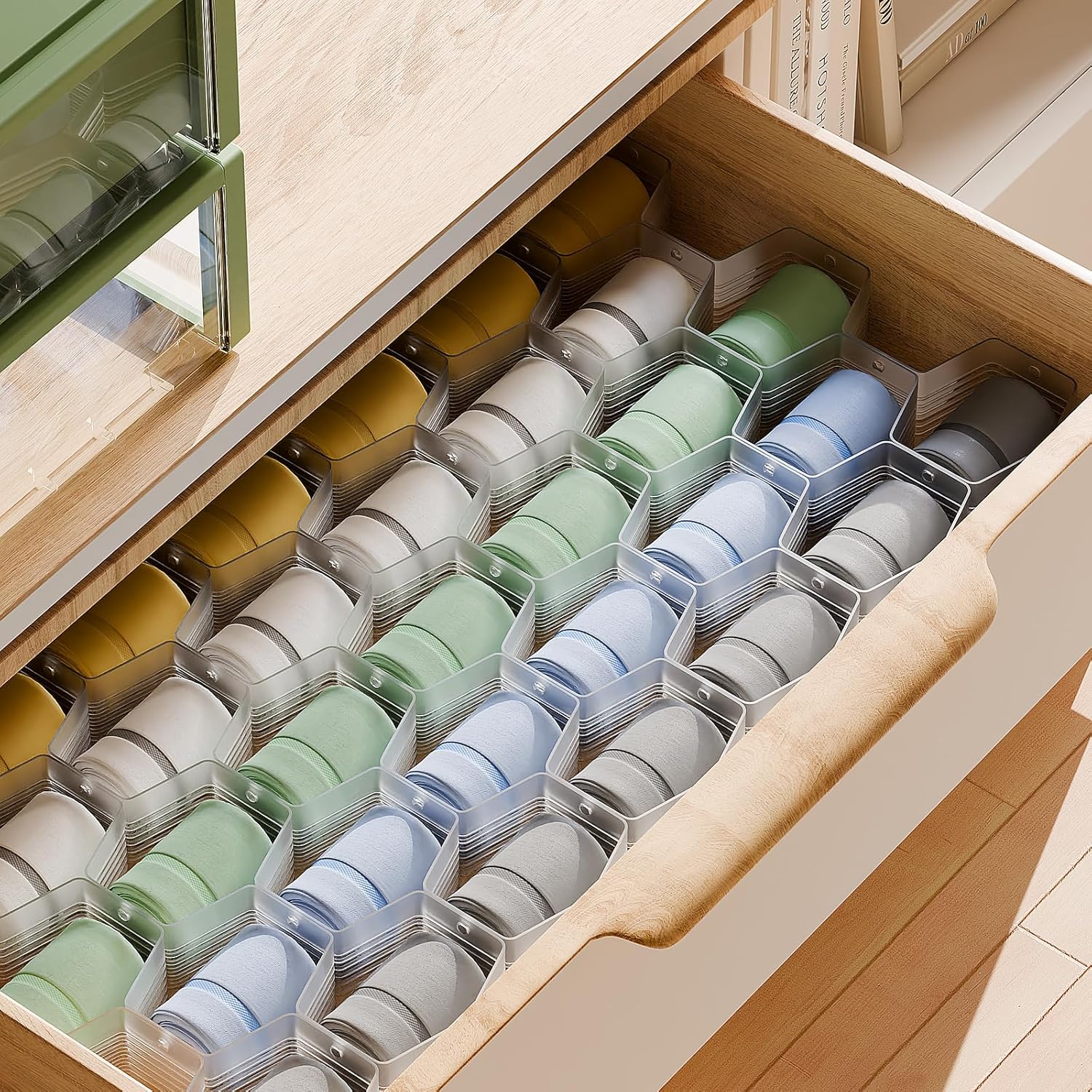 ハニカムセパレーター 調節可能な引き出しオーガナイザー ディバイダー アンダーウェア ベルトスカーフソックスオーガナイザー ホワイト