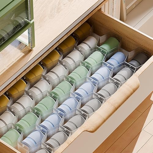 Miniatura 9 de Organizador para cajones con divisor en forma de panal de abejas, ajustable, para ropa interior, cinturones, bufandas, calcetines (gris (2 unidades))