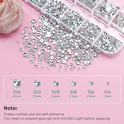 Miniatura 4 de Briskbloom Juego de 2830 diamantes de imitación para arte de uñas, 120 gemas de diamantes de imitación de cristal multiformas + 2880 diamantes de