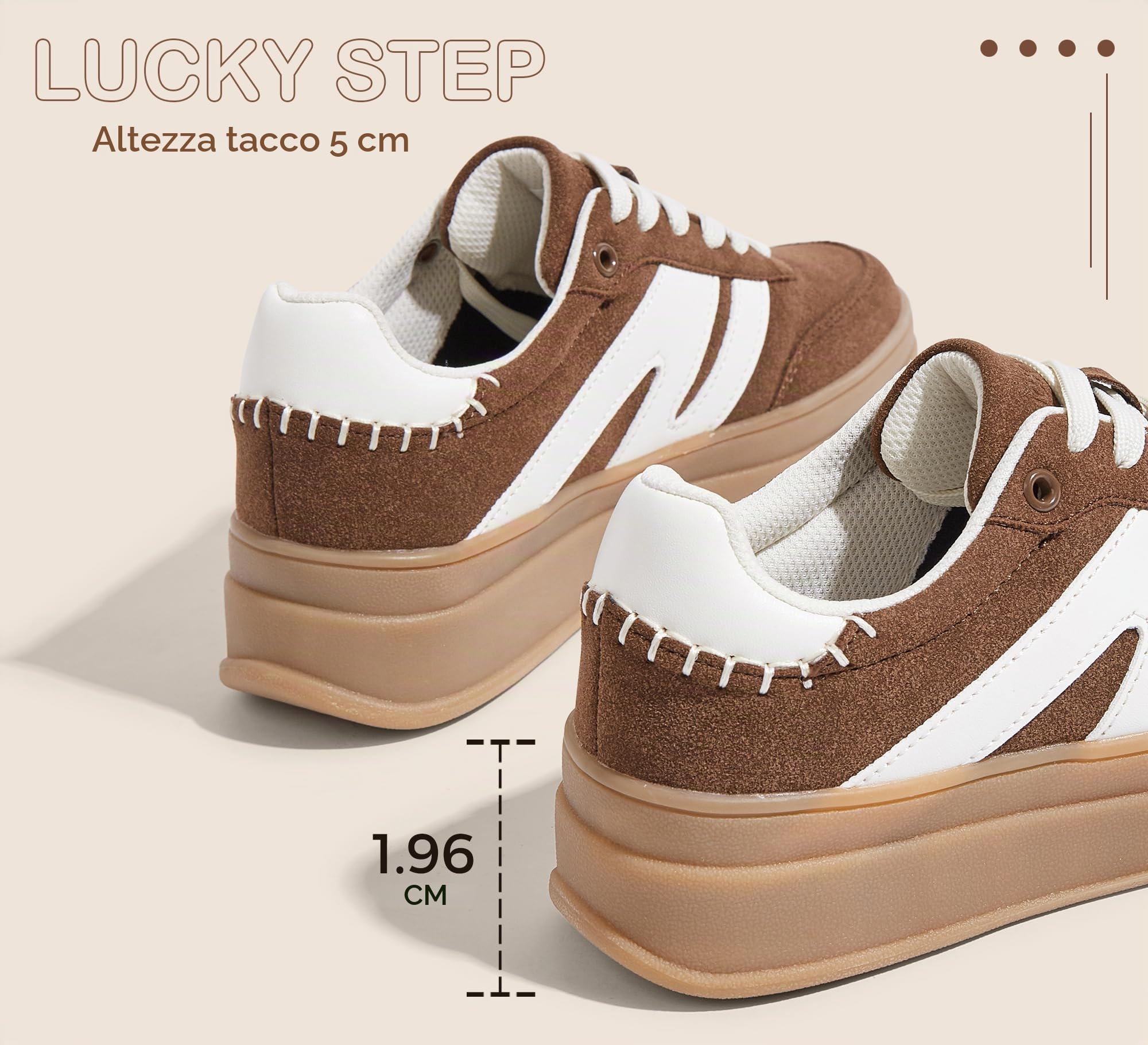 LUCKY STEP Scarpe da ginnastica da donna con plateau retrò alla moda, classiche e casual, suola in gomma con suola in gomma, scarpe da tennis e camminate, suola spessa e alla moda