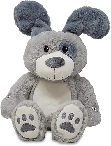Miniatura 3 de Cuddle Barn Peek & Play Parker - Peluche animado de cachorro gris de 11 pulgadas Reproduce el favorito de cada niño y el primer juego Peek A Boo y