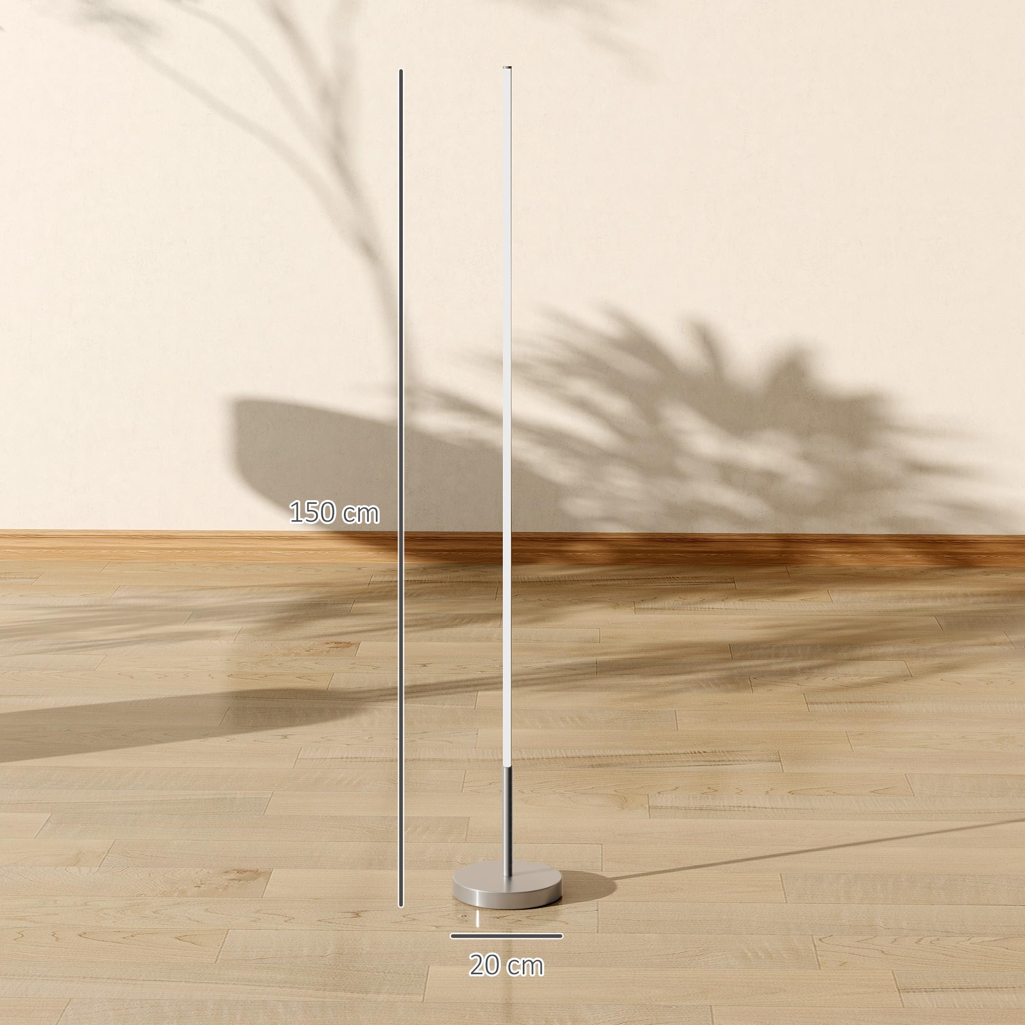 HOMCOM Lampada da Terra LED Alta 150 cm Luminosità Regolabile Argento | Temperatura Colore Regolabile, Telecomando Magnetico, Timer, Interruttore a Pedale