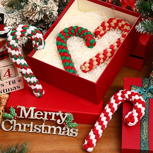 Miniatura 5 de Liliful 24 piezas de cuerda de Navidad para perros, juguetes de cuerda de bastón de caramelo para perros, juguetes masticables de Navidad para