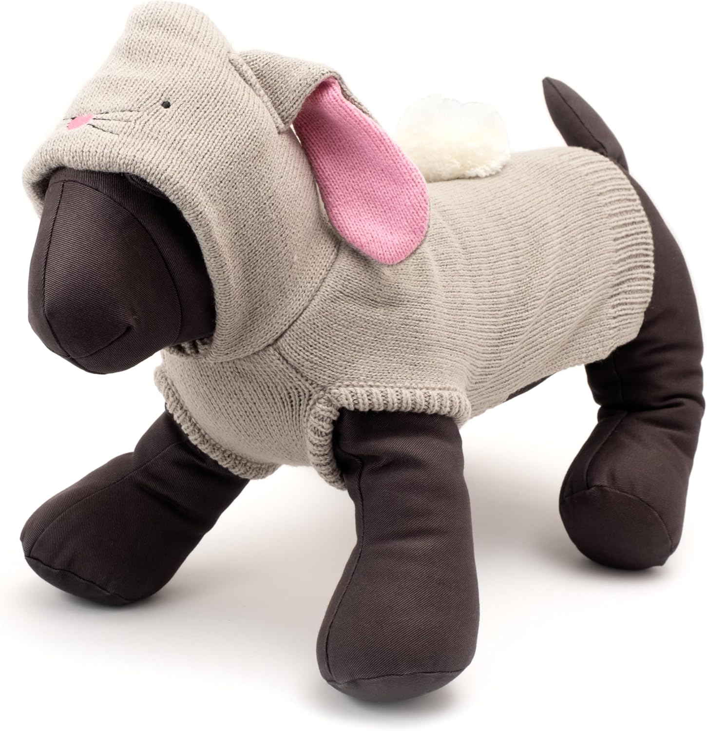 THE WORTHY DOG Sleeveless Bunny Hop Hoodie Dog Sweater – Warm Pullover Dog Clothes with Leash Opening, Acrylic Double Knit & High-Cut Belly - Gray, Small