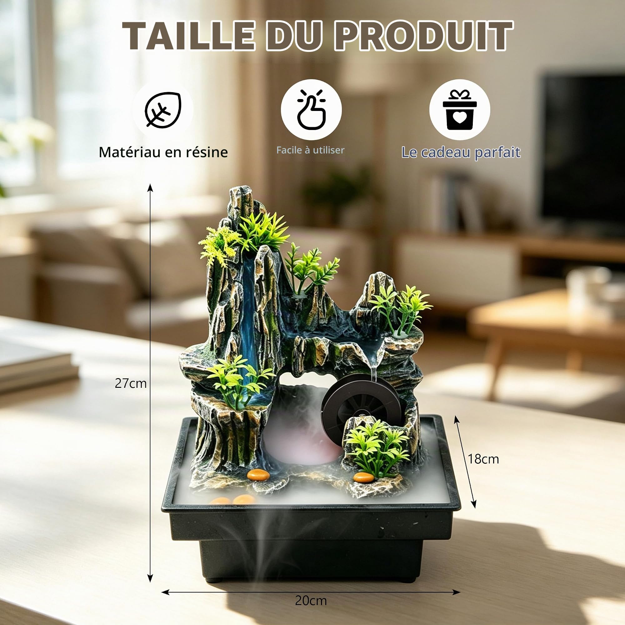 Fontaine de Table Cascade avec Brouillard & LED,Petite Fontaine d'Intérieur