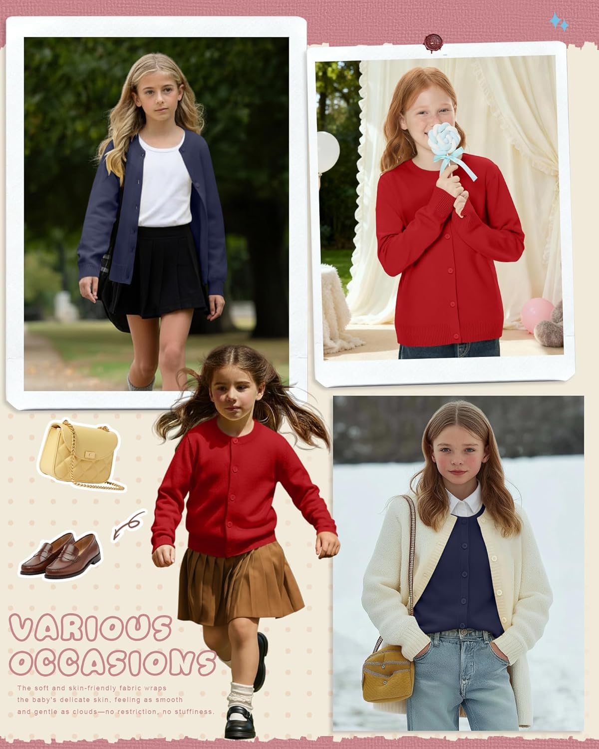 2 Pack Girls Cardigan Sweater Long Sleeve Knit Tops Button Kids School Uniforms Fall Winter for 4-12 Years