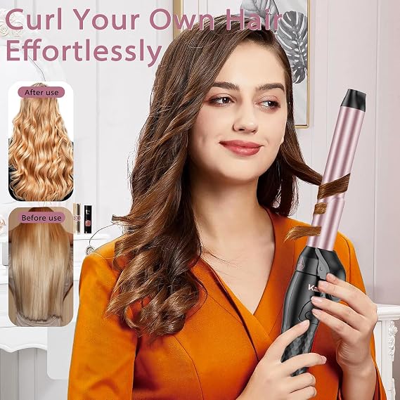 Rotating Curling Iron 1 Inch, Automatic Curling Wand for Beach Waves with Memory Mode, Get Effortless Waves with Self Curling Wand, 30s Fast Heating Up, Dual Voltage, Suitable for Medium or Long Hair
