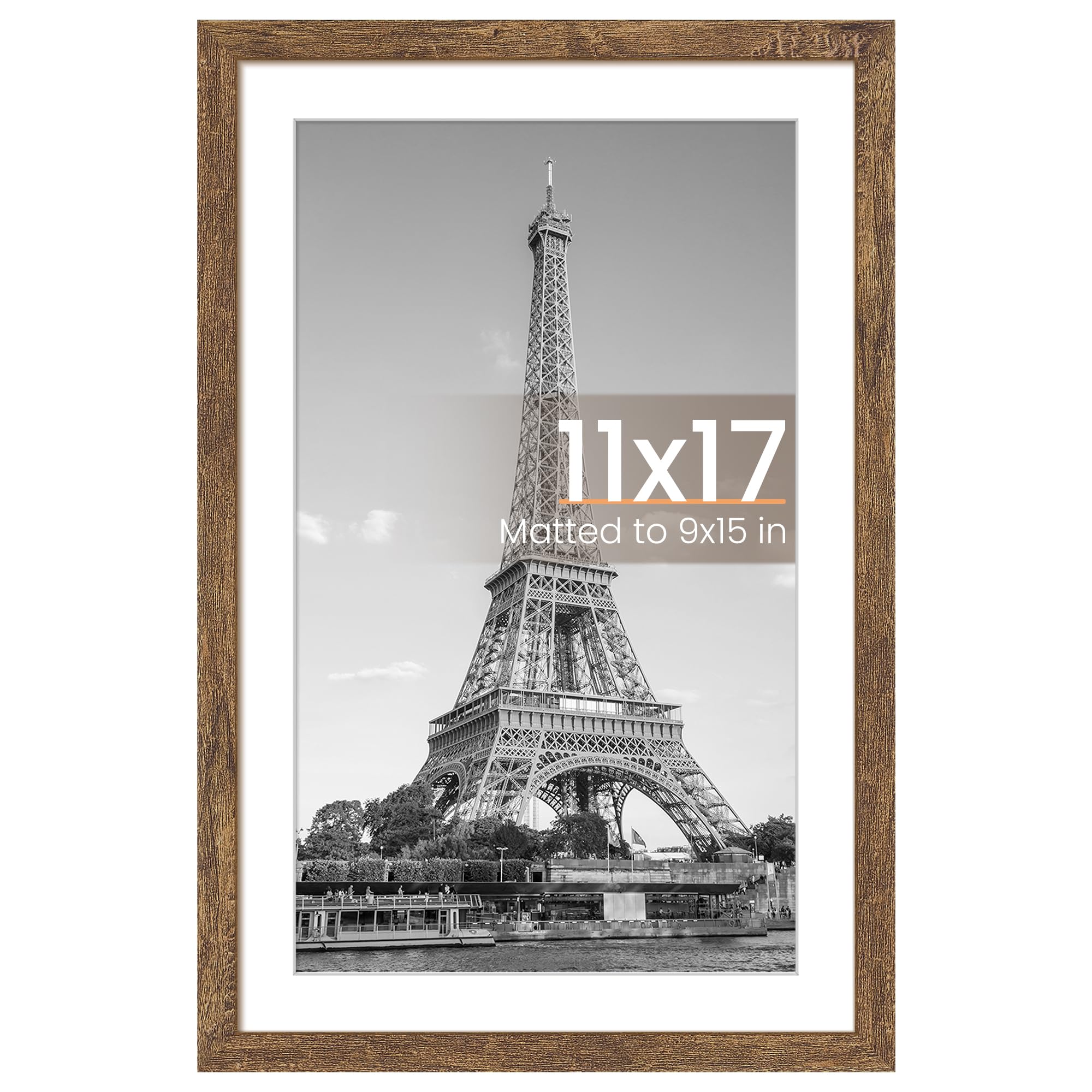 upsimples 11x17 Picture Frame, Wall Decor Poster Frames, Rustic Brown 1Pack | 11 x 17 Frame, 9x15 Frame with Mat for Gallery Wall, Family, Baby, Dog, Dorm, Farmhouse, Rustic, Christmas