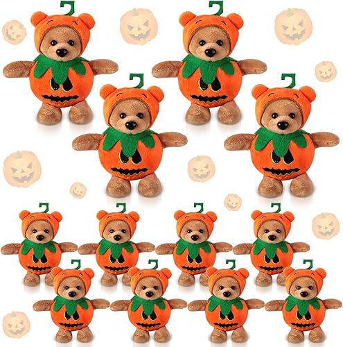 12 piezas de oso de peluche de Halloween con adornos de disfraz de calabaza a granel de 4 pulgadas, pequeño oso de Halloween, fantasma, calabaza,