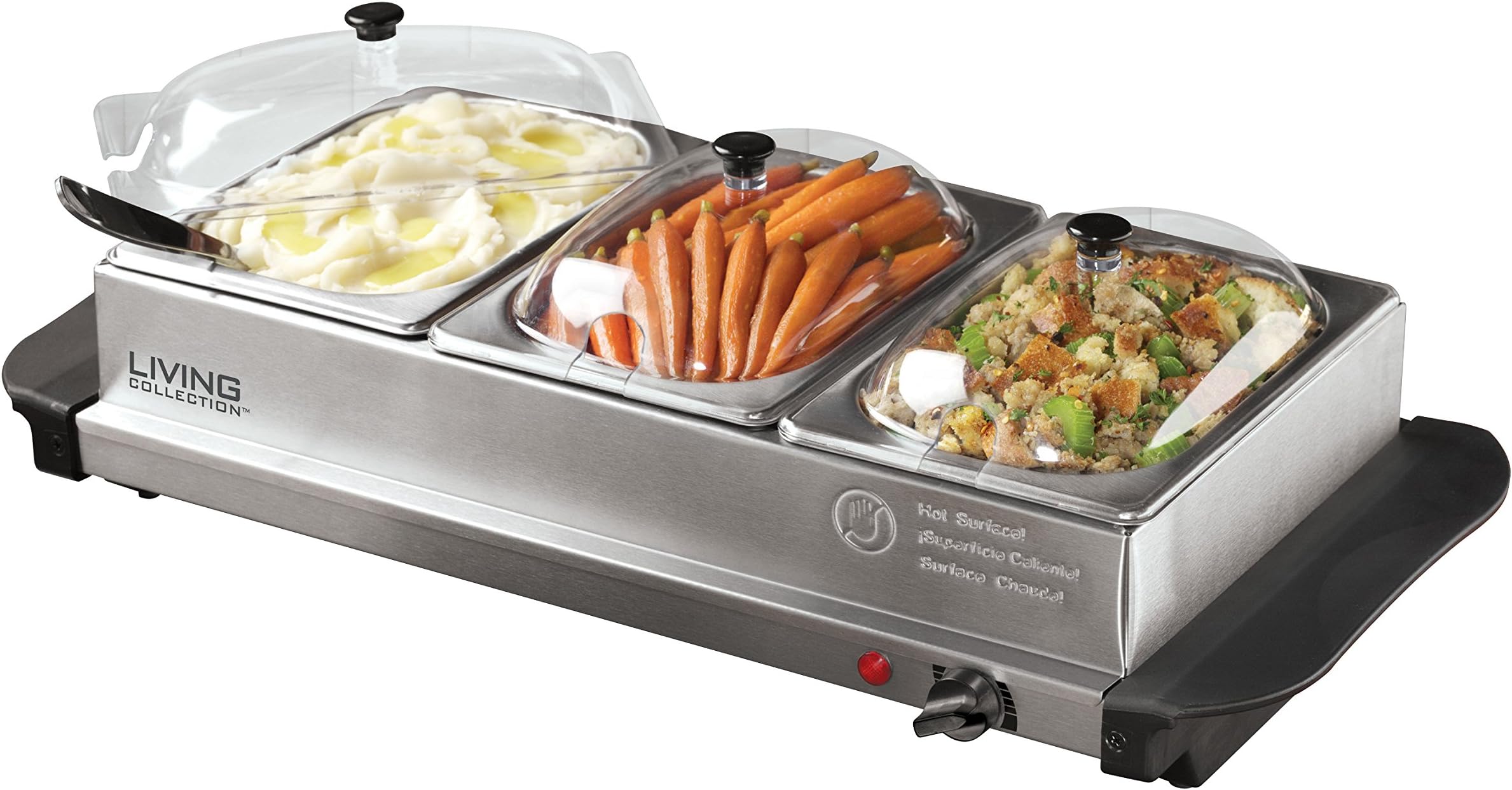 Nostalgia Electrics BCD122 3 Station Buffet Server, 1-Quart, Black/Stainless Steel