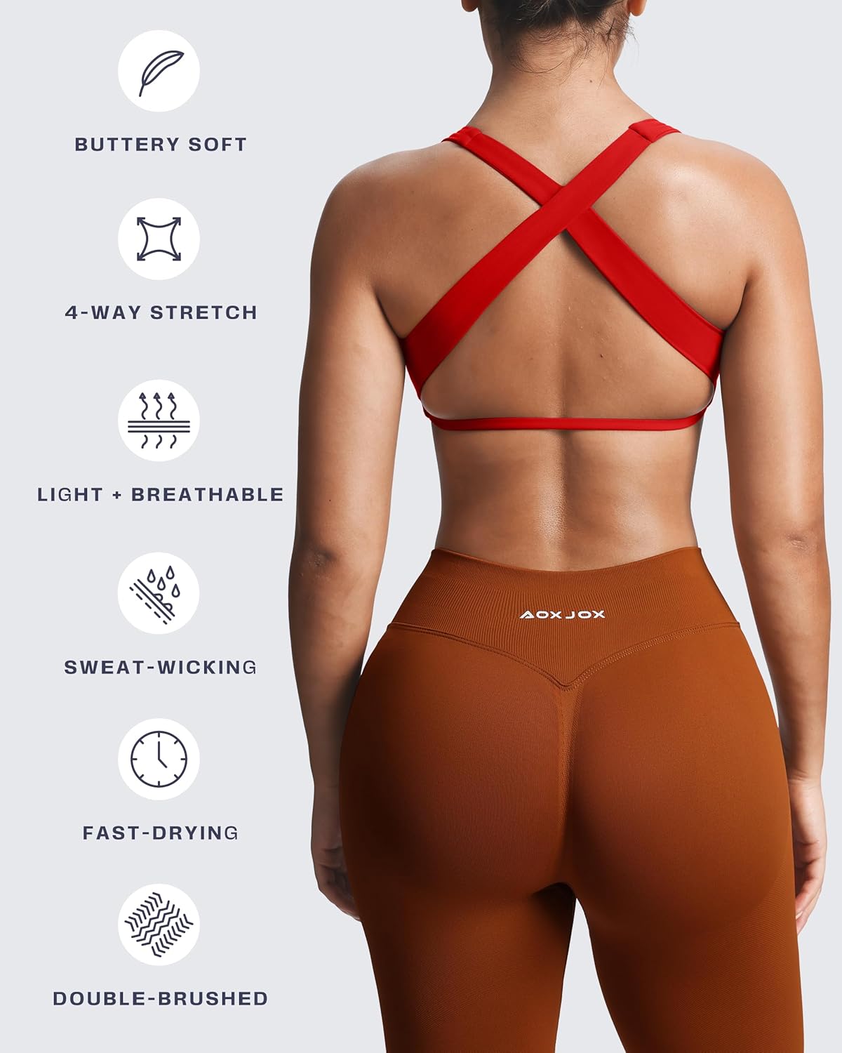 Aoxjox Women's Workout Sports Bras Square Neck Emma Cross Back Fitness Training Gym Bra Yoga Crop Tank - Image 6