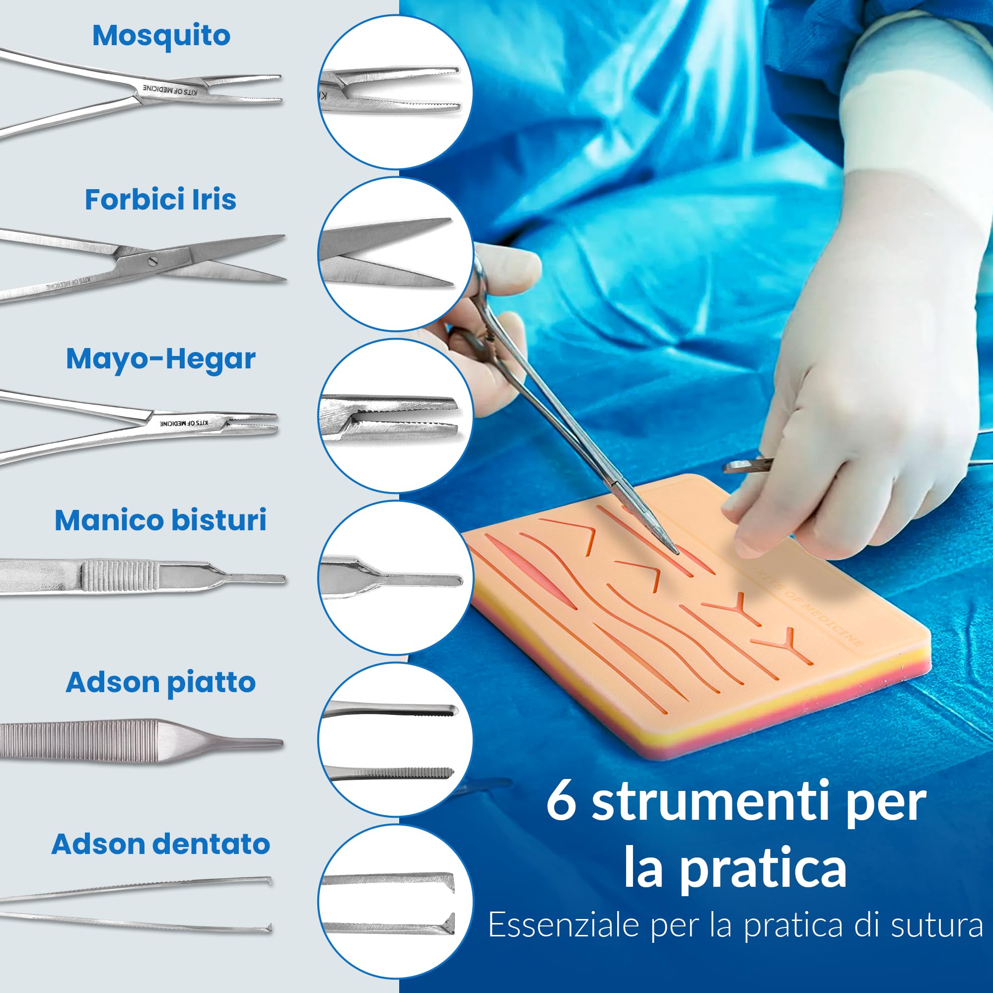 Kit di Sutura | Corso Video Di Suture 9 Video In Italiano | Kit Pratica Di Sutura Completo Per Studenti Di Medicina, Veterinari | Cuscinetto Per Sutura Di Silicone Resistente | Ottimo Regalo