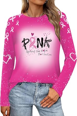 Womens Breast Cancer Awareness Shirt Long Sleeve Cancer Survivor Tee Shirts