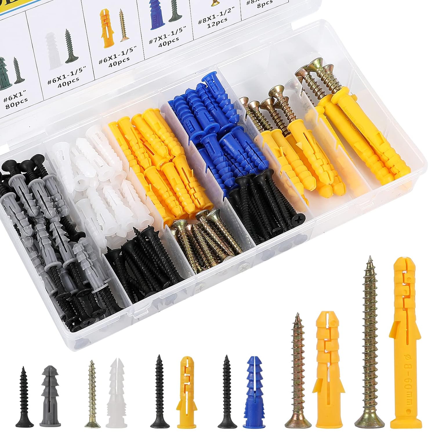 220PCS Plastic Drywall Anchors Kit with Screws,110PCS Wall Anchors and ...