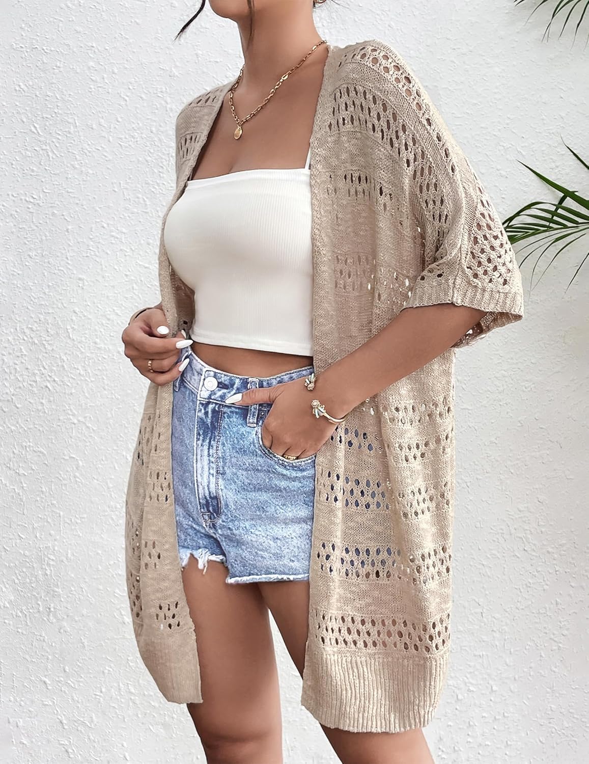 Zeagoo Lightweight Summer Crochet Cardigan for Women Short Sleeve Kimono Boho Oversized Open Front Knitted Cardigan - Image 2