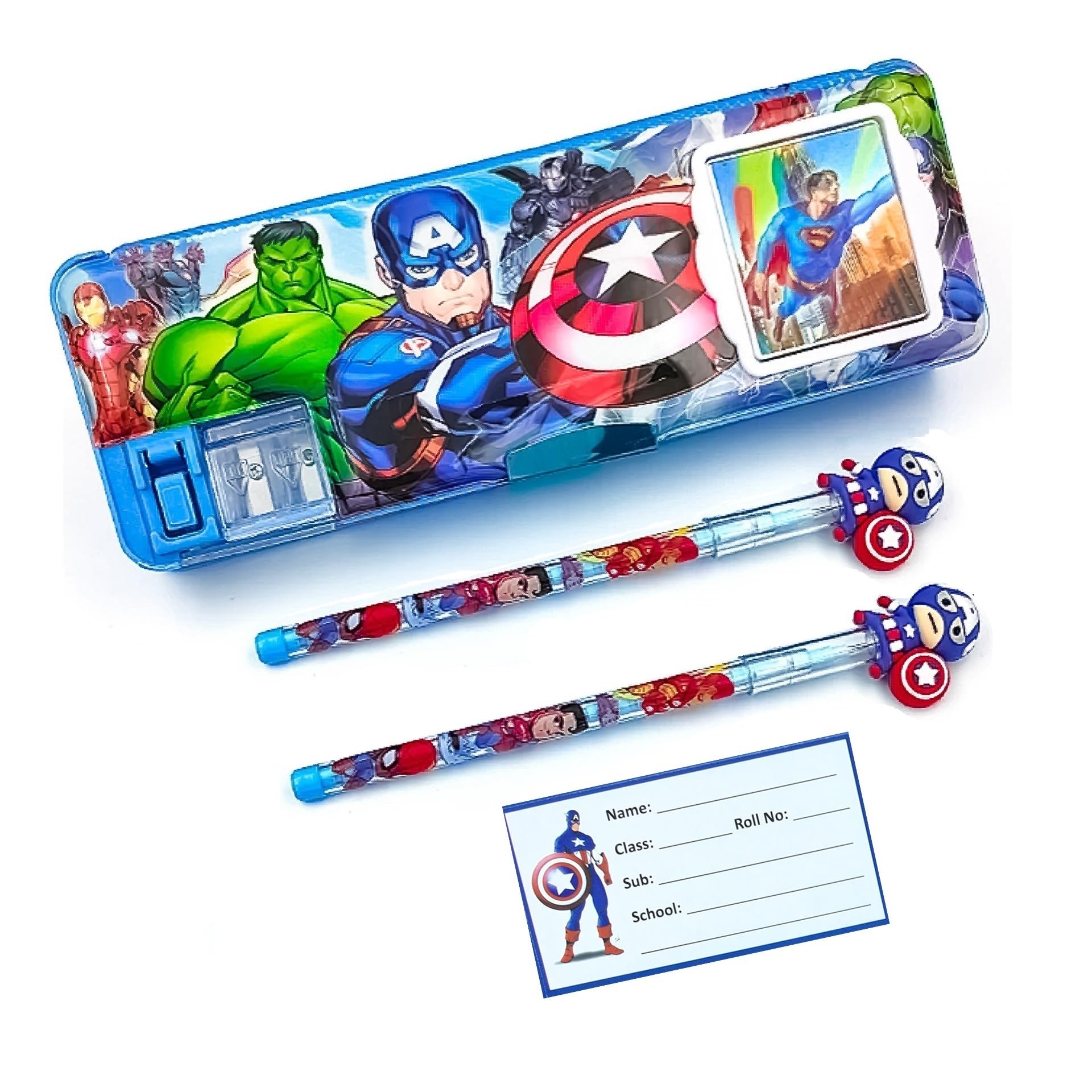 RZA Magnetic Pencil Box with Calculator & Dual Sharpener for Kids for School, Avengerz Big Size Cartoon, IronxMan,Thorx & Hulks (Cartoon), Pack of 1 (A 2 Pencil, M) (B0CV191FPY) Amazon Price History, Amazon Price Tracker