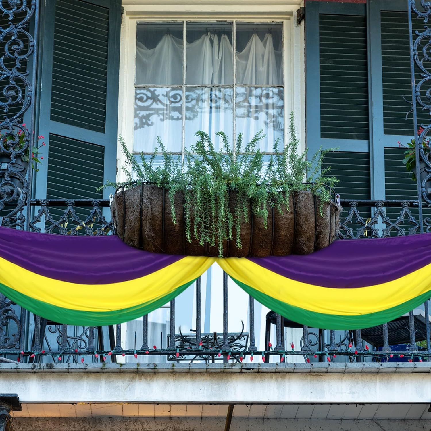 VitalCozy 4 Pcs Mardi Gras Bunting Mardi Gras Fabric Bunting Flag Decorations Banner Carnival Decoration for Home Indoor Outdoor Festival Porch Rail Decor Party Supplies