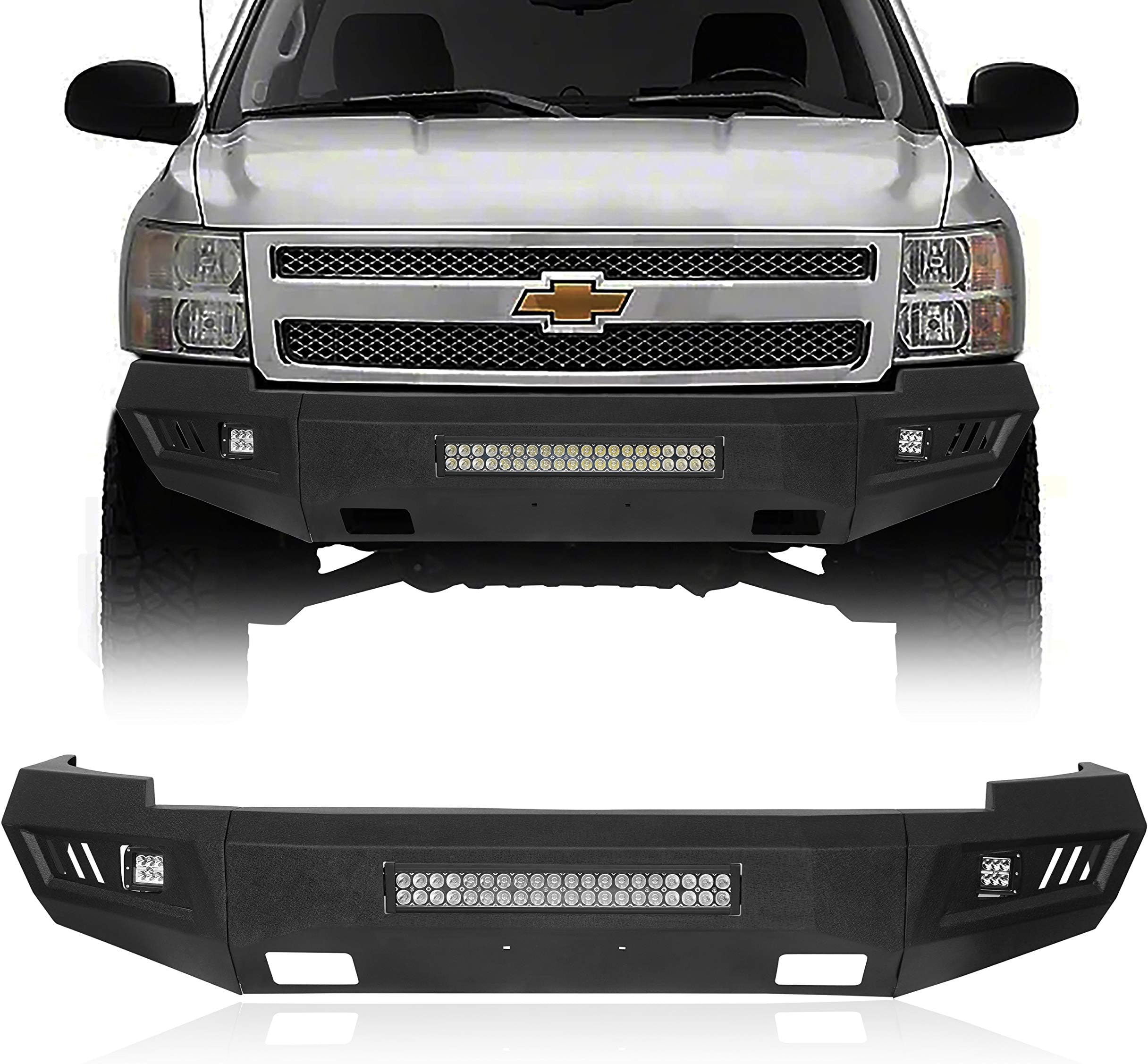 Silverado Full Width Front Bumper Compatible with Chevy Silverado 1500 2nd Gen 2007 2008 2009 2010 2011 2012 2013 Pickup Trucks