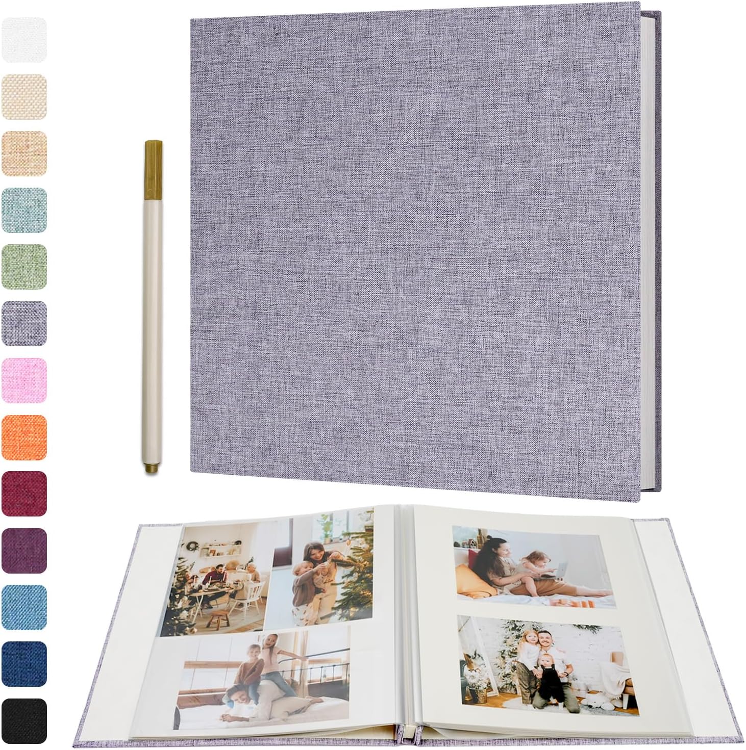Self Adhesive Photo Album Scrapbook Album 40 Pages Linen Hardcover 33x32 cm with A Metallic Pen for Wedding Baby Travel