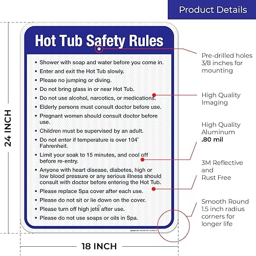 Vista 32 de Letrero de reglas de seguridad para bañera de hidromasaje, cartel de piscina, 10 x 14 pulgadas, libre de óxido, aluminio 040, resistente a